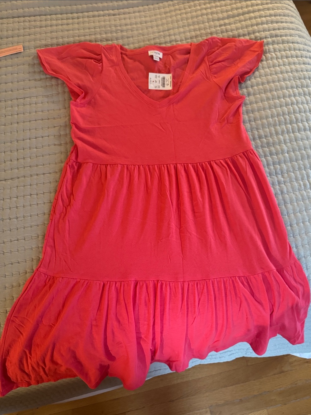 Jcrew Coral-Pink Tiered Flutter Sleeve Dress